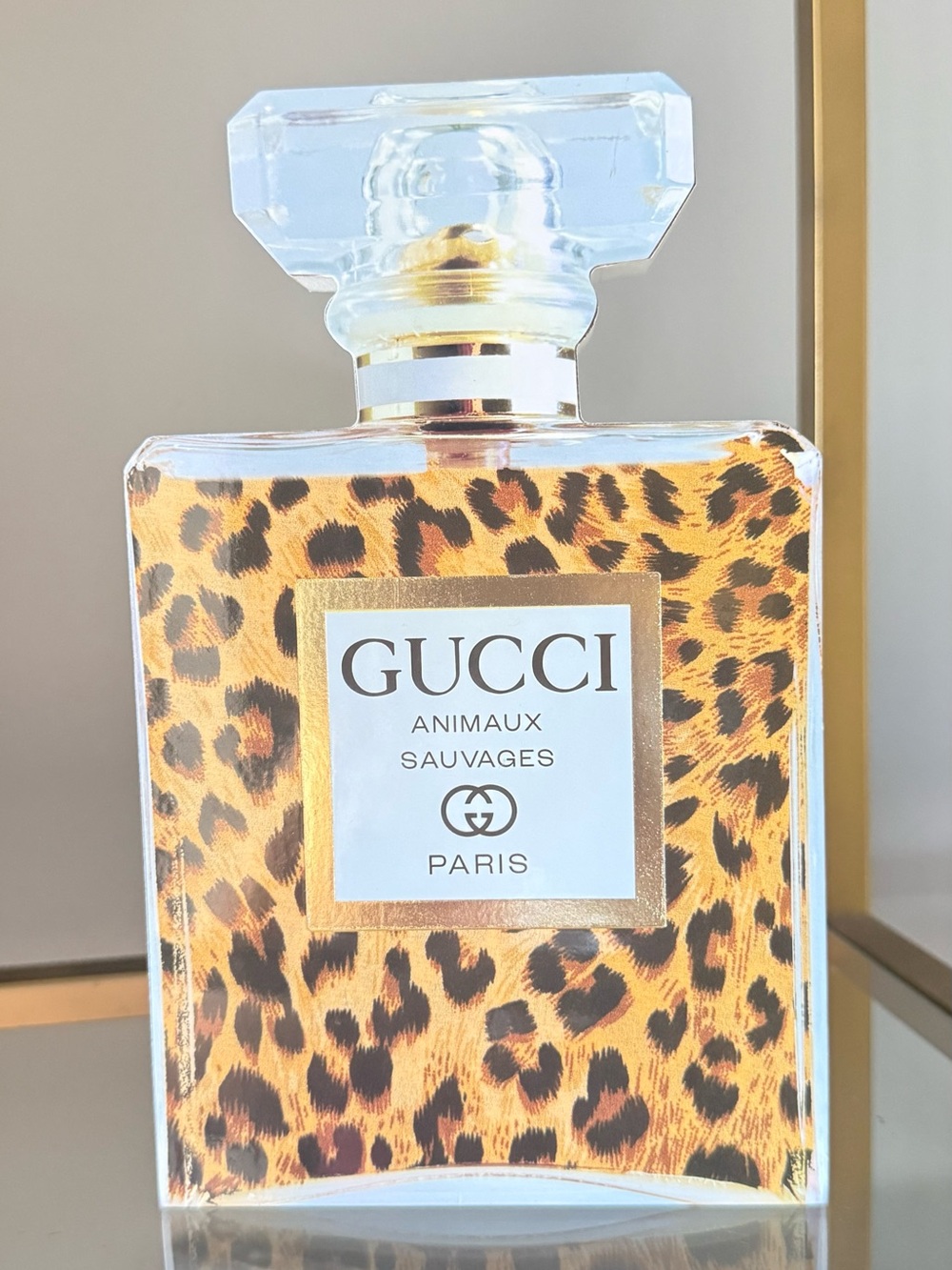Gucci Animalux Sauvages Leopard-Print Bottle in Gold and Brown